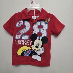 Y2K Mickey Mouse Disney‎ Baby Boys Polo Shirt Red Short Sleeve Button 24 Months